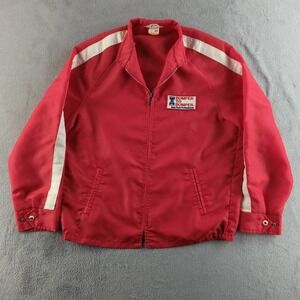 Vintage 90s Bumper to Bumper Jacket Mens L Red White Auto Parts Workwear Avon